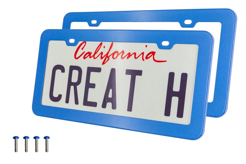 Creathome 2PCs Stainless Steel License Plate Frames with Shining Blue Color - Image 1